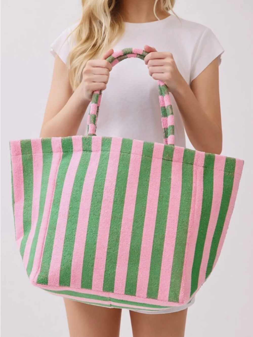 Striped Pink & Green Tote Bag